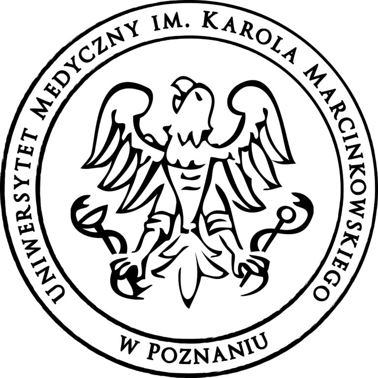 Poznan University of Medical Sciences black-and-white seal with eagle emblem.