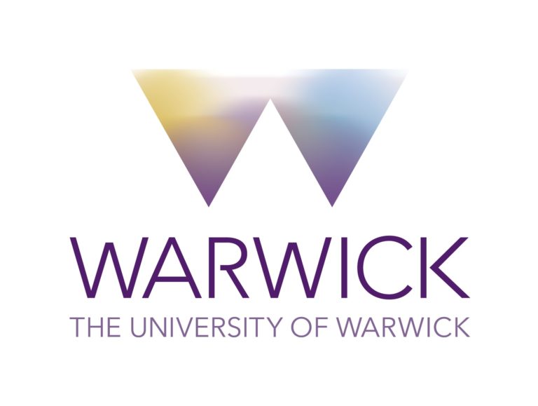 University of Warwick logo with gradient “W” symbol in purple, blue, and gold.