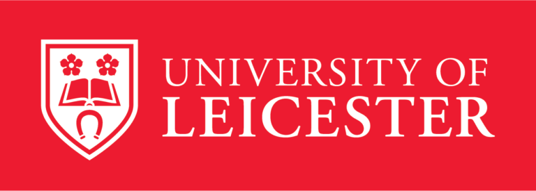 University of Leicester logo in white on a red background.